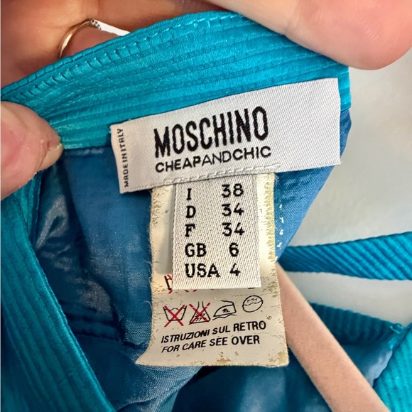 Vintage Moschino Blue Halter Dress sweetheart fit flare sz 4 w pockets - Picture 8 of 10